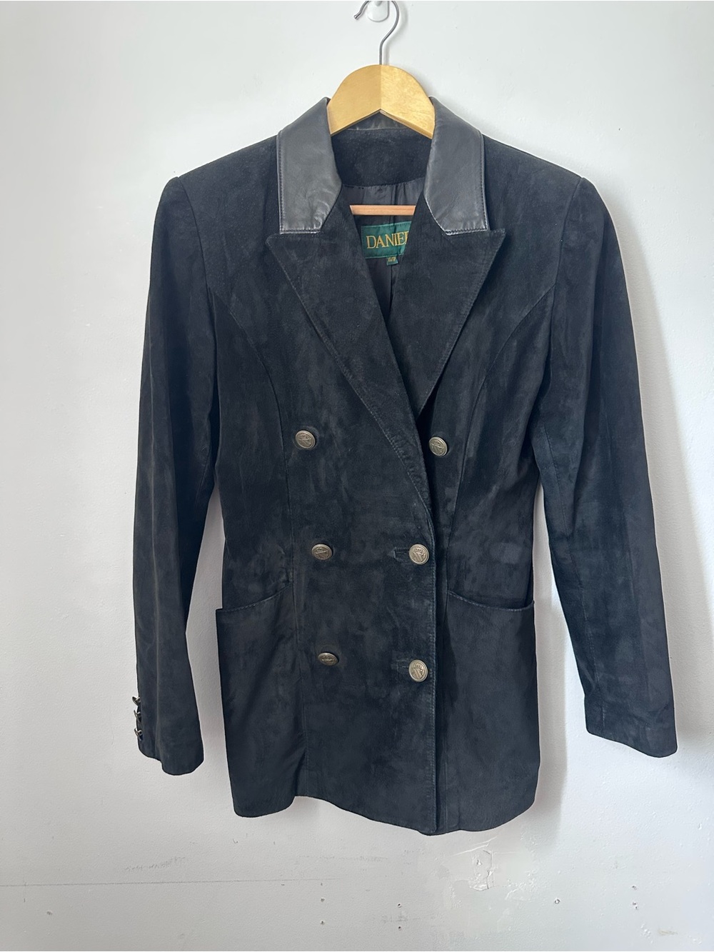 Vintage Danier Leather Jacket Double Breasted Suede 90s Preppy Shoulder Pads - Picture 2 of 15